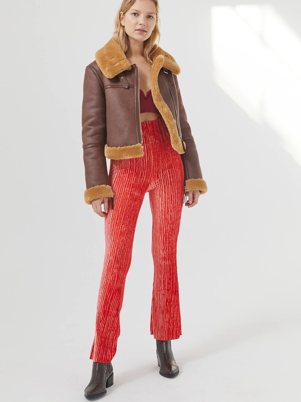 Urban Outfitters Rosie Red Velvet Large Flare Pants Festive Disco Boho Elevated